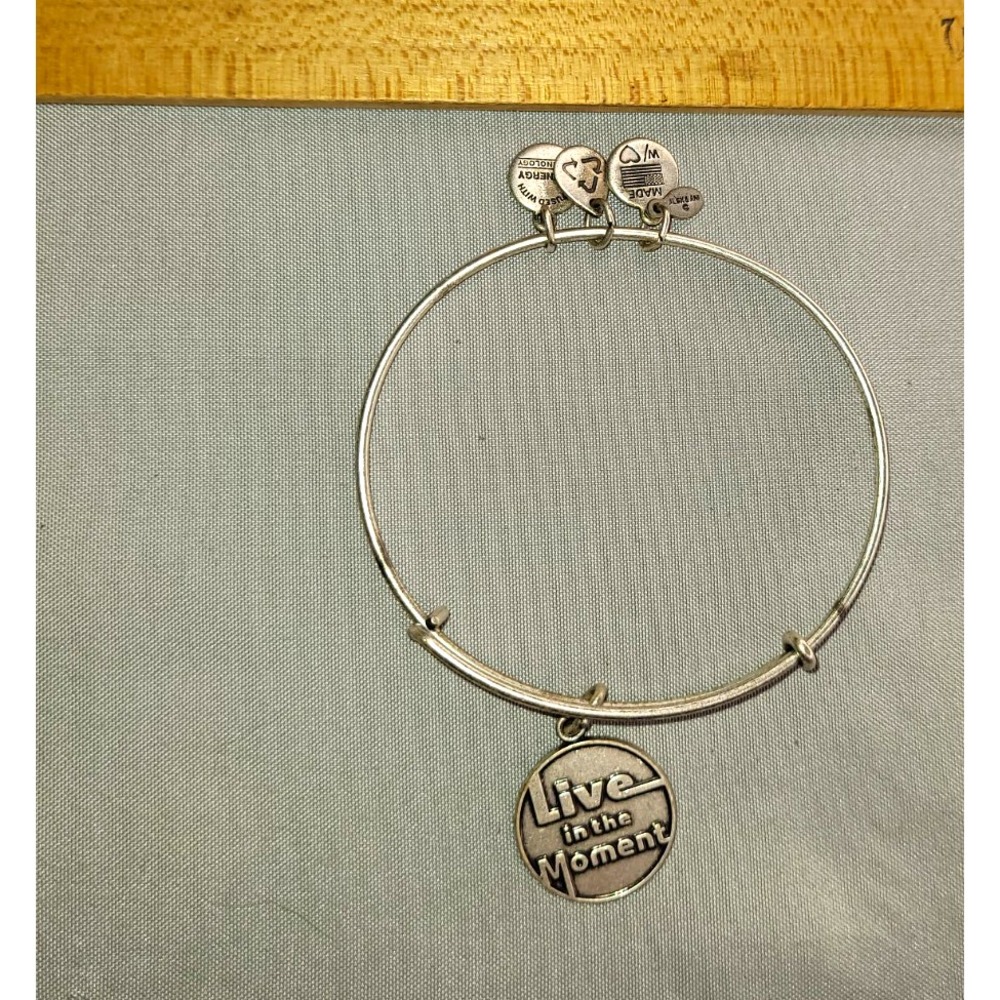 ALEX AND ANI Silver Adjustable Bangle Bracelet Live in the Moment Charm